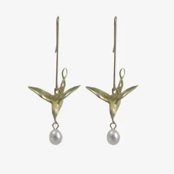 18k & white pearl flying bird earrings