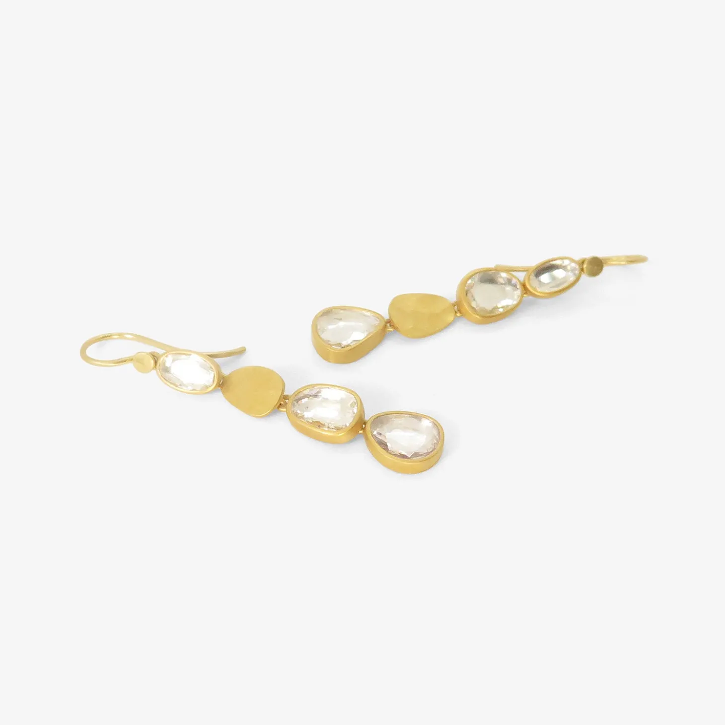 22k & white sapphire quadruple drop earrings, 5.29ct