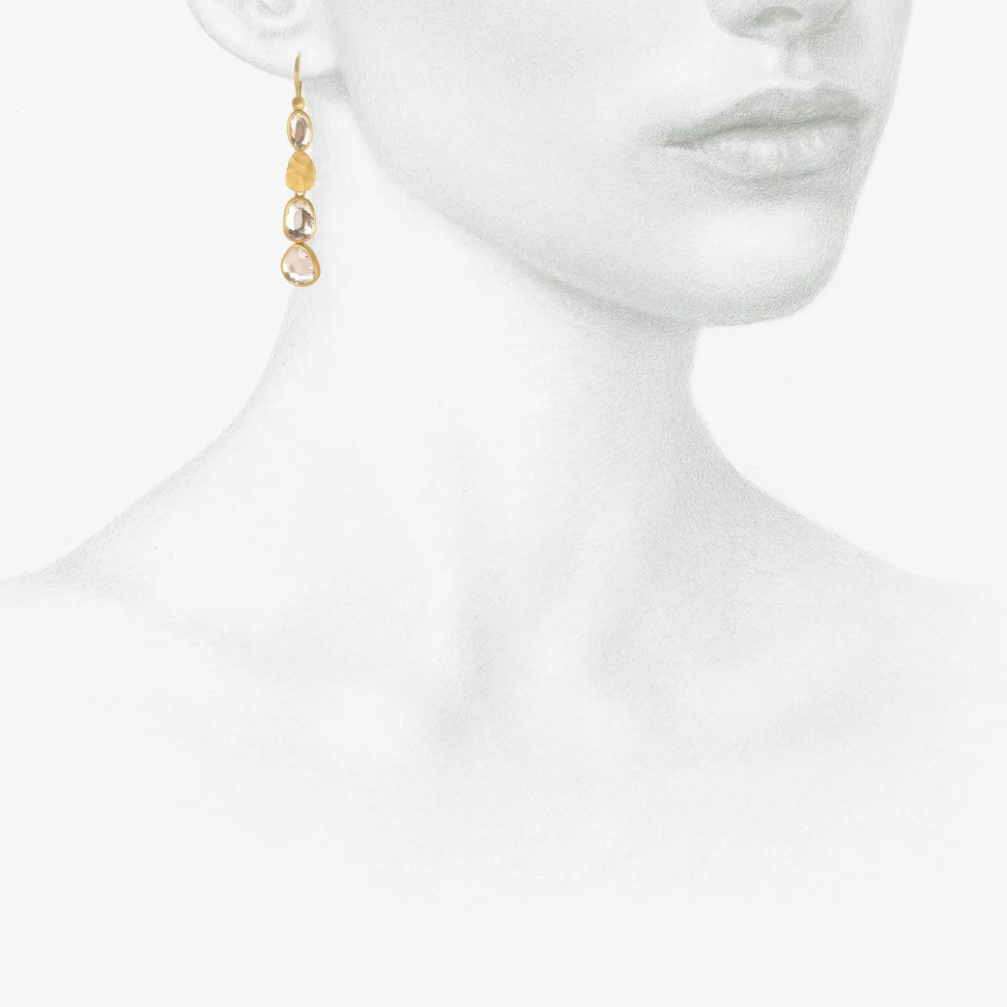 22k & white sapphire quadruple drop earrings, 5.29ct