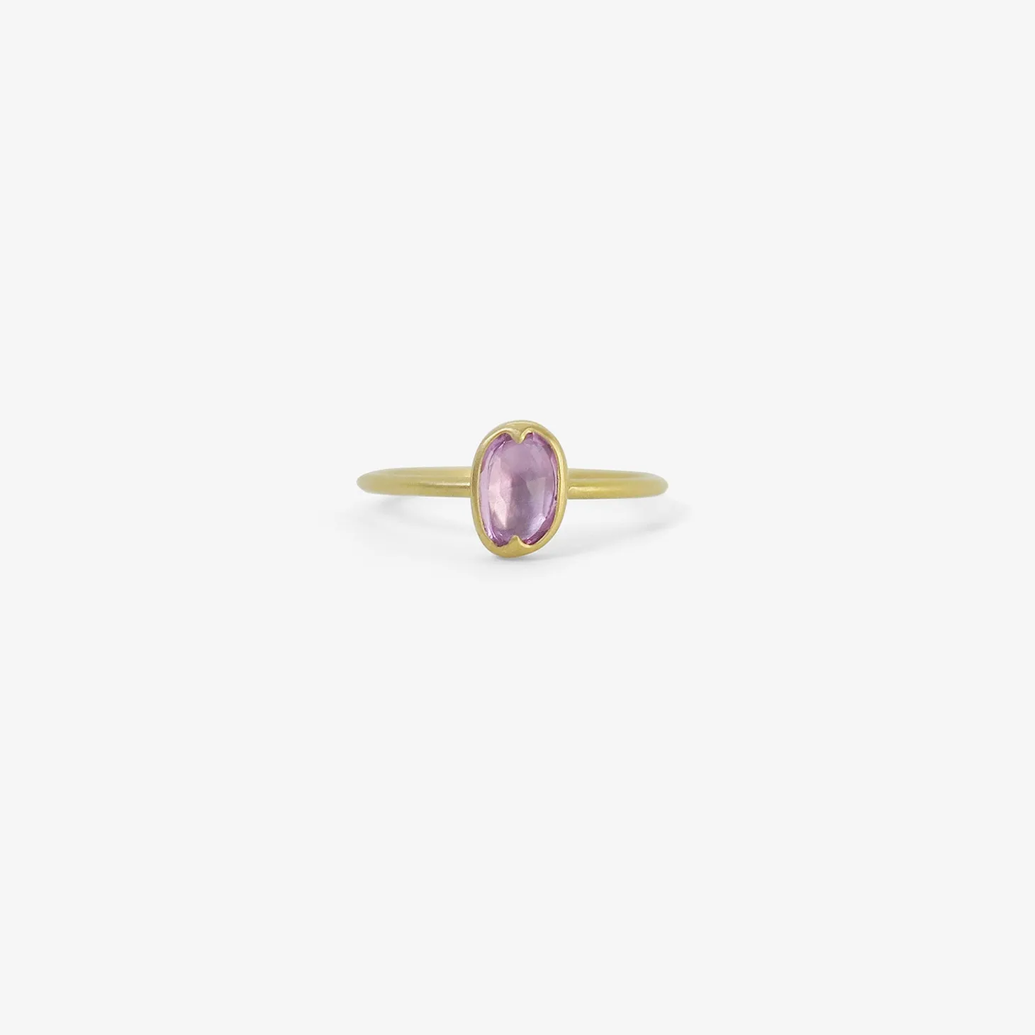 18k & wonky pink sapphire ring with two scallops, .74ct