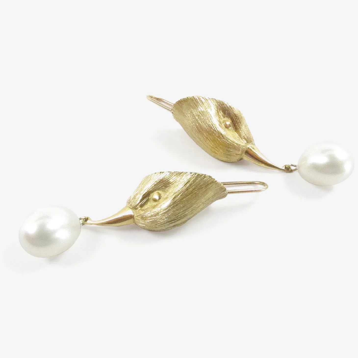 18k bird head earrings with pearl eggs