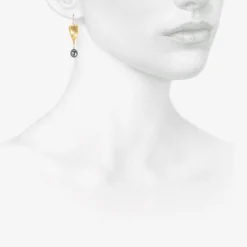 18k bird head earrings with black pearl eggs