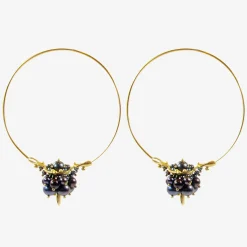 14k black pearl medium hoop clusters