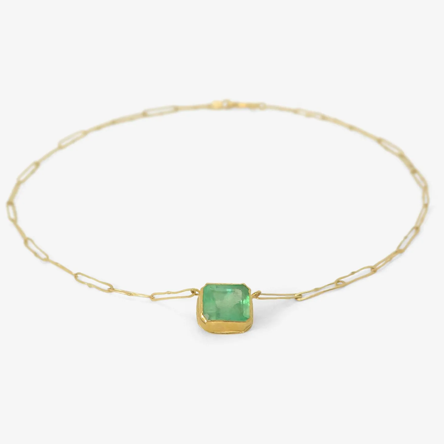 18k bright clear rectangular colombian emerald echo necklace, 6.36ct