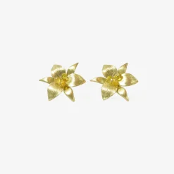 18k double trillium studs with yellow sapphires