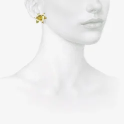 18k double trillium studs with yellow sapphires