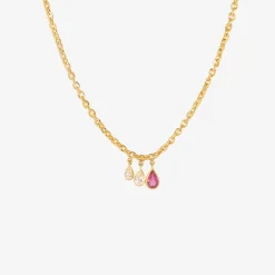 18k fairy chain with pear-shaped pink sapphire & two pear-shaped antique diamonds