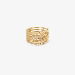14k five row beaded ring with diamonds, .13ct