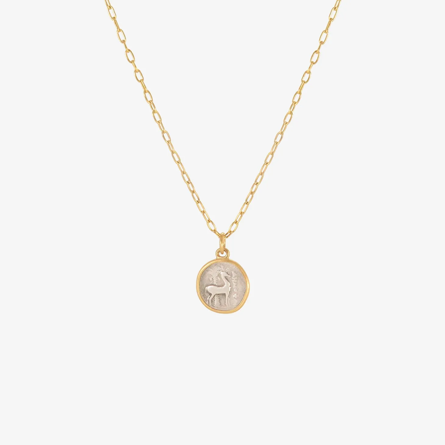 22k greek bee/stag ancient coin pendant, 202-195 bc
