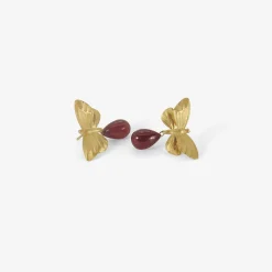 18k large butterfly posts with ruby drops