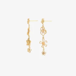 18k long flowery chain earrings on posts