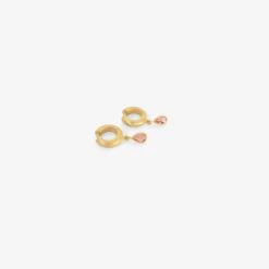 18k 6.5mm signature hoops with padparadscha sapphire drops, .43ct