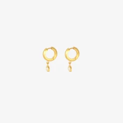 18k 8mm signature hoops with cushion-shaped diamond drops, .67ct