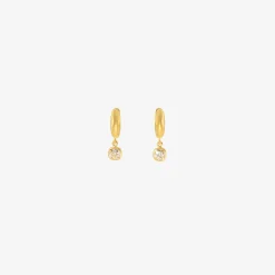 18k 8mm signature hoops with cushion-shaped diamond drops, .67ct