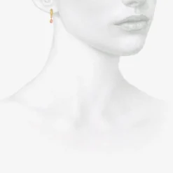 18k 6.5mm signature hoops with padparadscha sapphire drops, .43ct