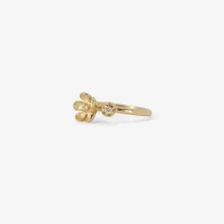 14k open flower & large bud ring with diamonds, .06ct