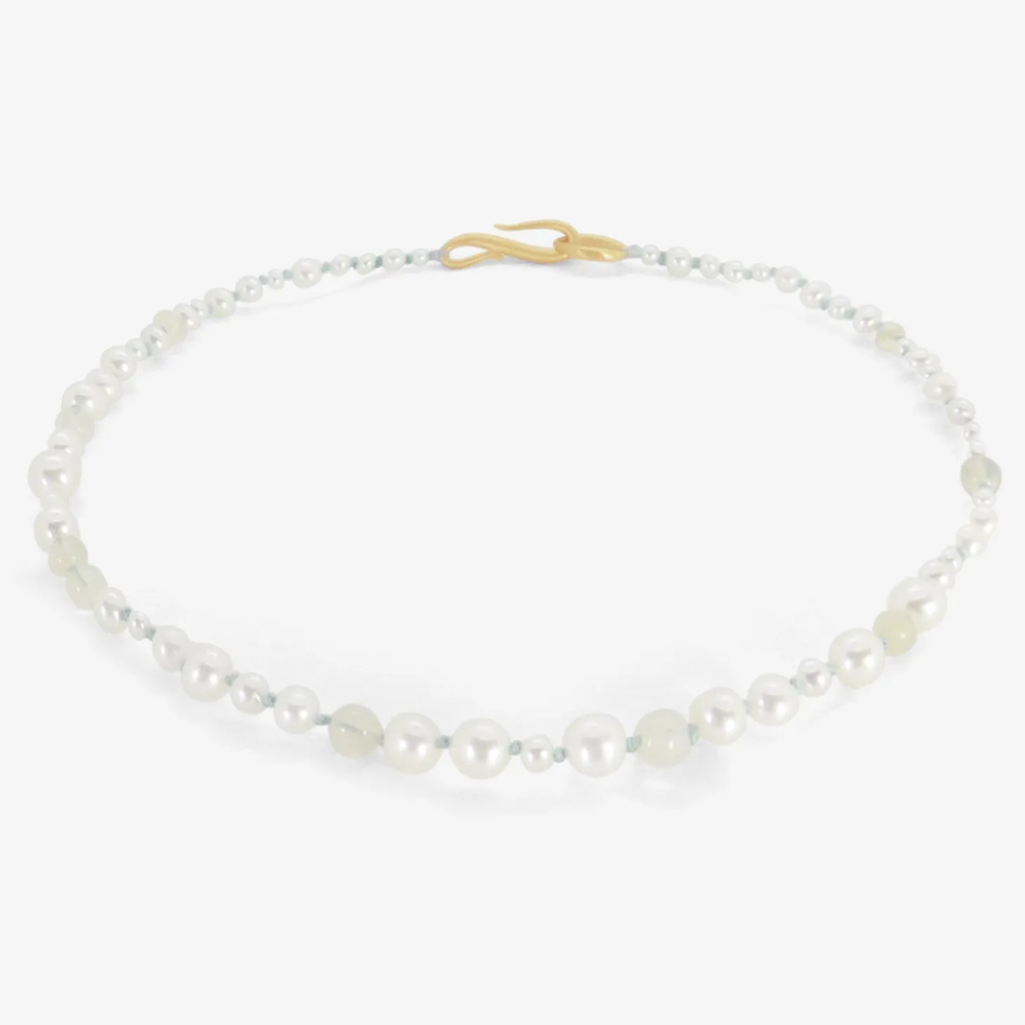 18k pearl & opal choker on blue silk thread