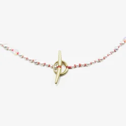 22k pearl & opal necklace on coral silk thread