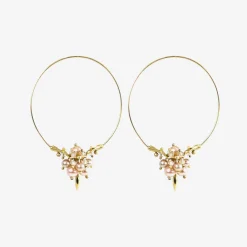 14k pink pearl small hoop clusters