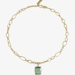 22k random link chain with emerald-cut green beryl pendant & topaz detail