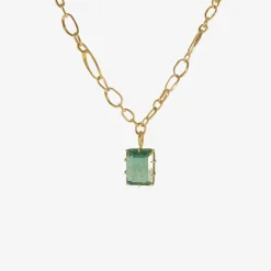 22k random link chain with emerald-cut green beryl pendant & topaz detail