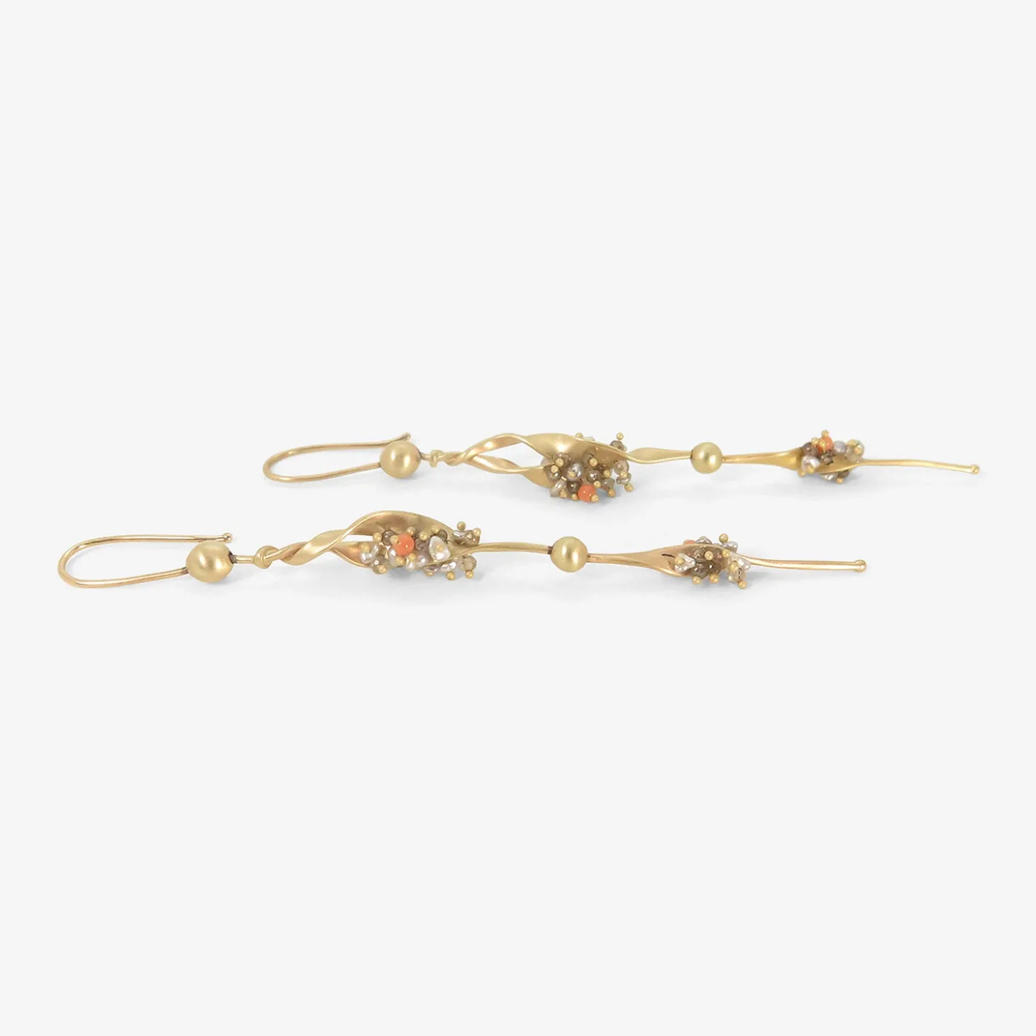 14k seaweed earrings with keshi pearls & diamonds