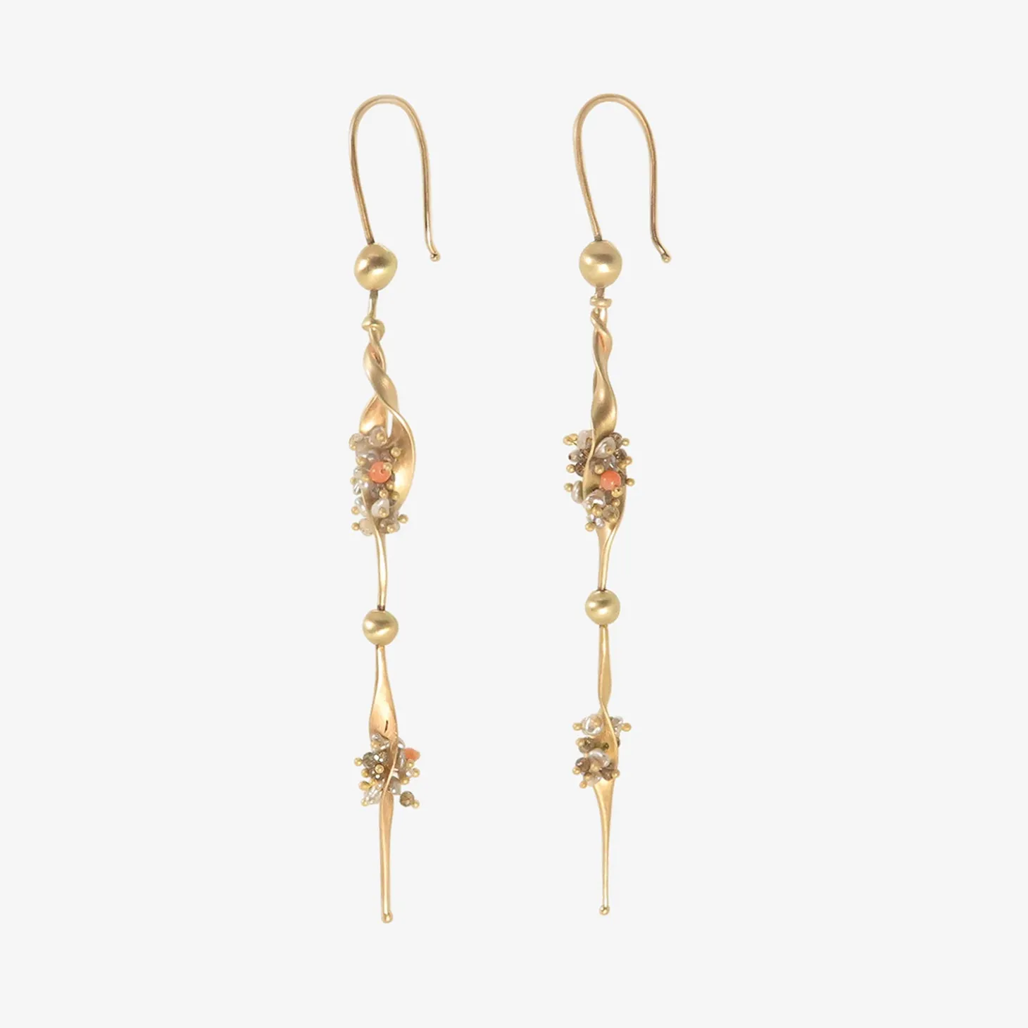 14k seaweed earrings with keshi pearls & diamonds