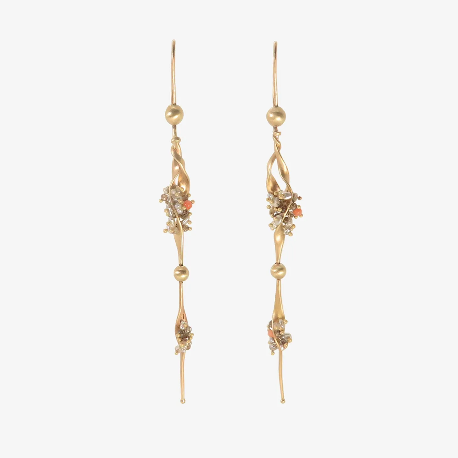 14k seaweed earrings with keshi pearls & diamonds