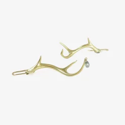 18k small antler earrings with sapphire briolette
