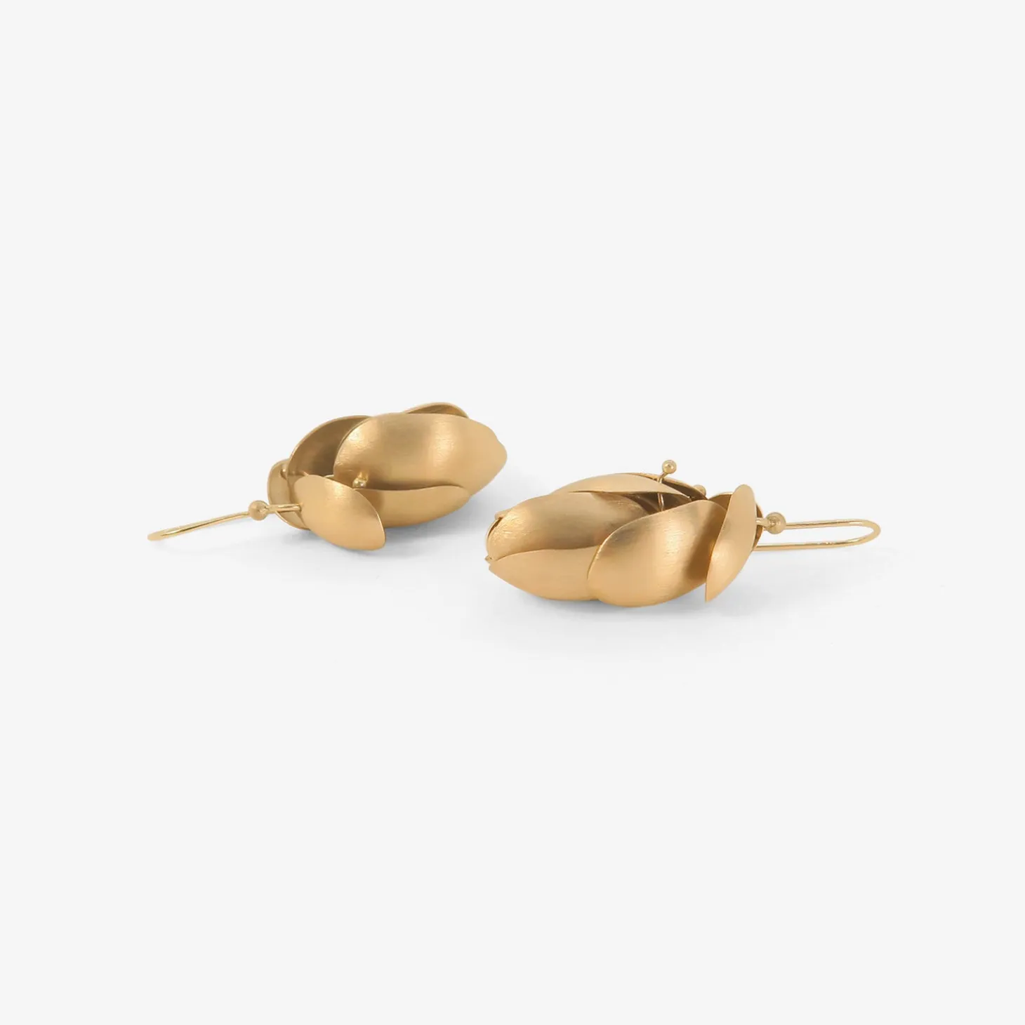 14k small articulated pinecone earrings