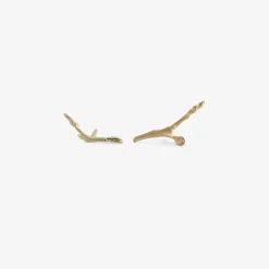14k small branch studs with diamond briolette