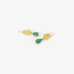 18k small oval scallop earrings with colombian emerald drops, 4ct