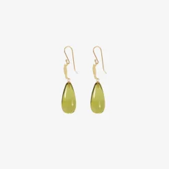 18k small oval scallop earrings with green amber drops
