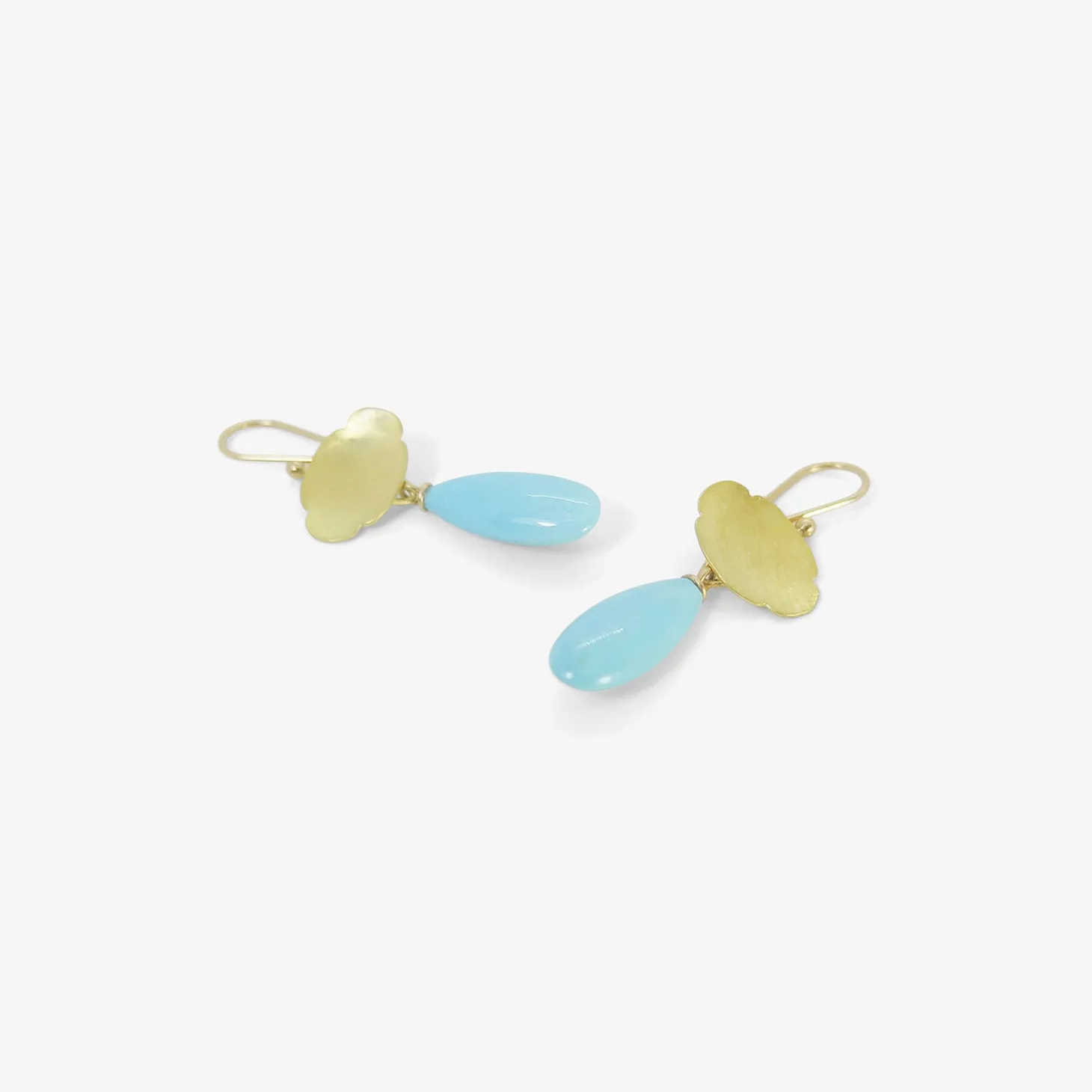 18k small scallop earrings with sleeping beauty turquoise drops