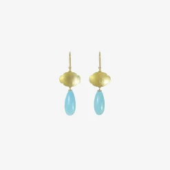 18k small scallop earrings with sleeping beauty turquoise drops