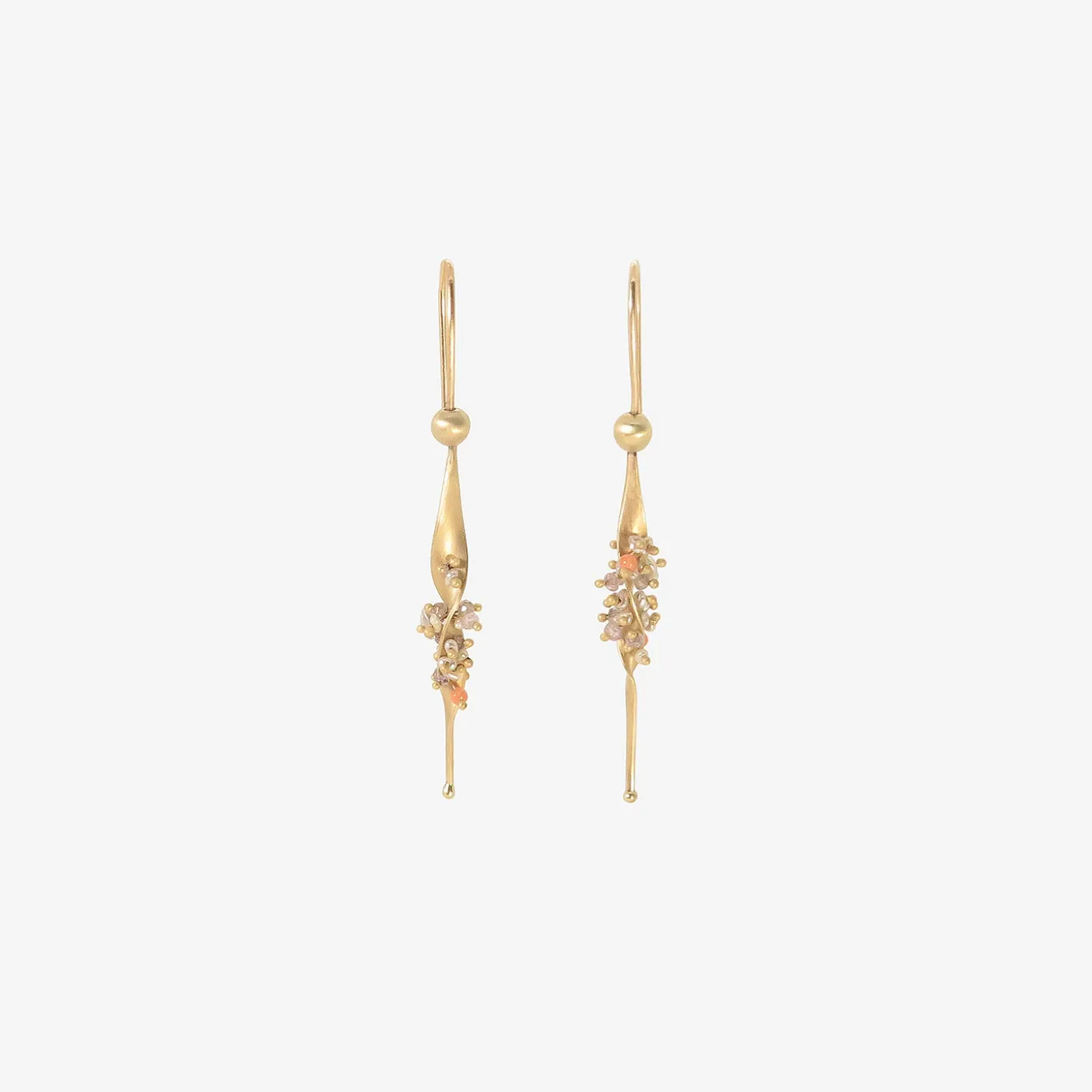 14k small seaweed earrings with keshi pearls & diamonds
