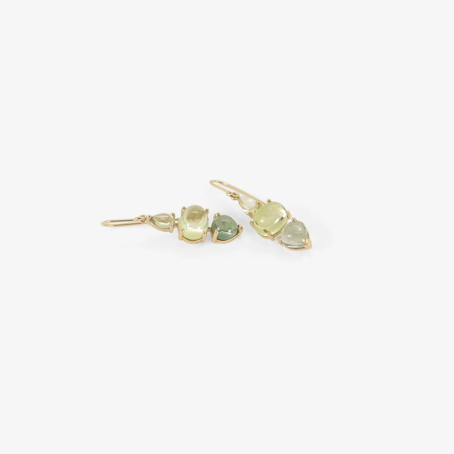 14k triple drop earrings with blue & green tourmaline
