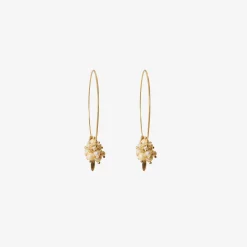 14k white pearl small hoop clusters