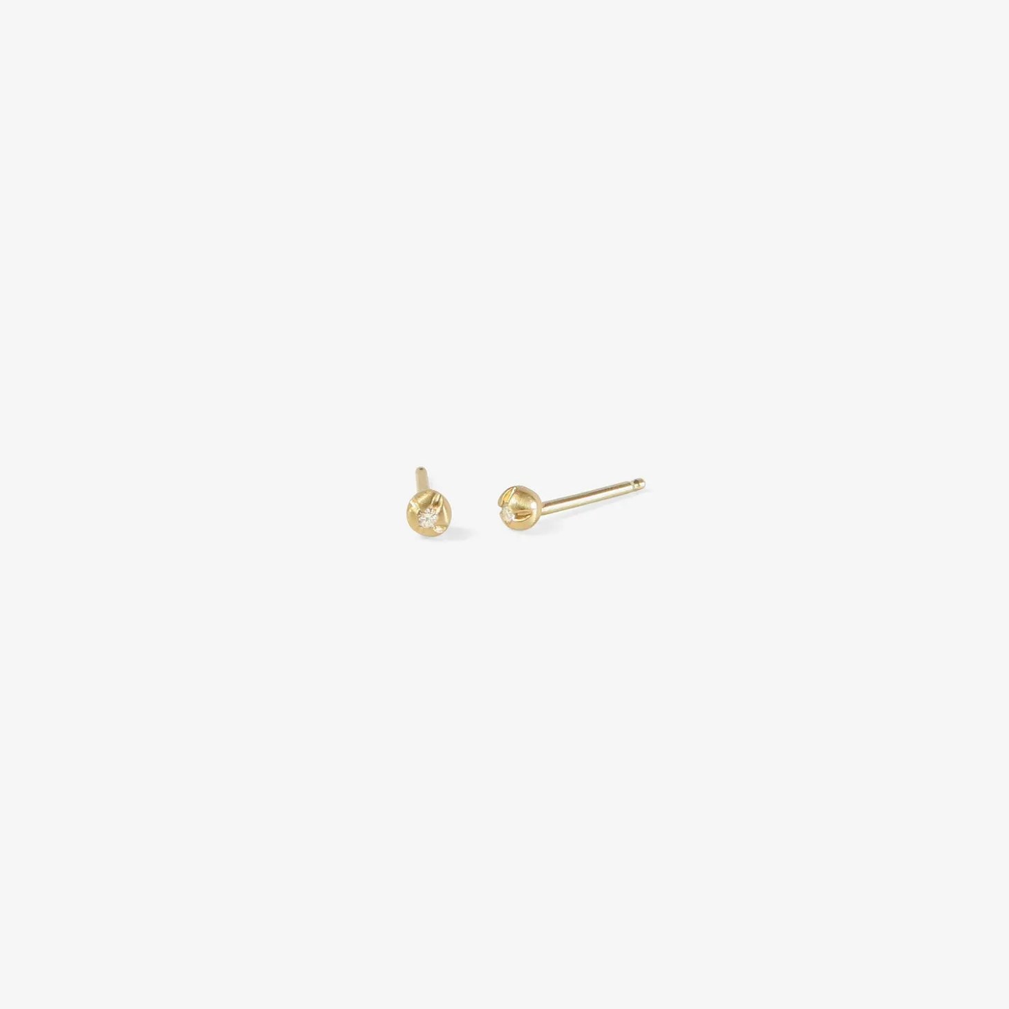 14k yellow gold & diamond small blossom studs, .015ct