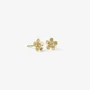 14k yellow gold small open flower diamond stud earrings .03ct