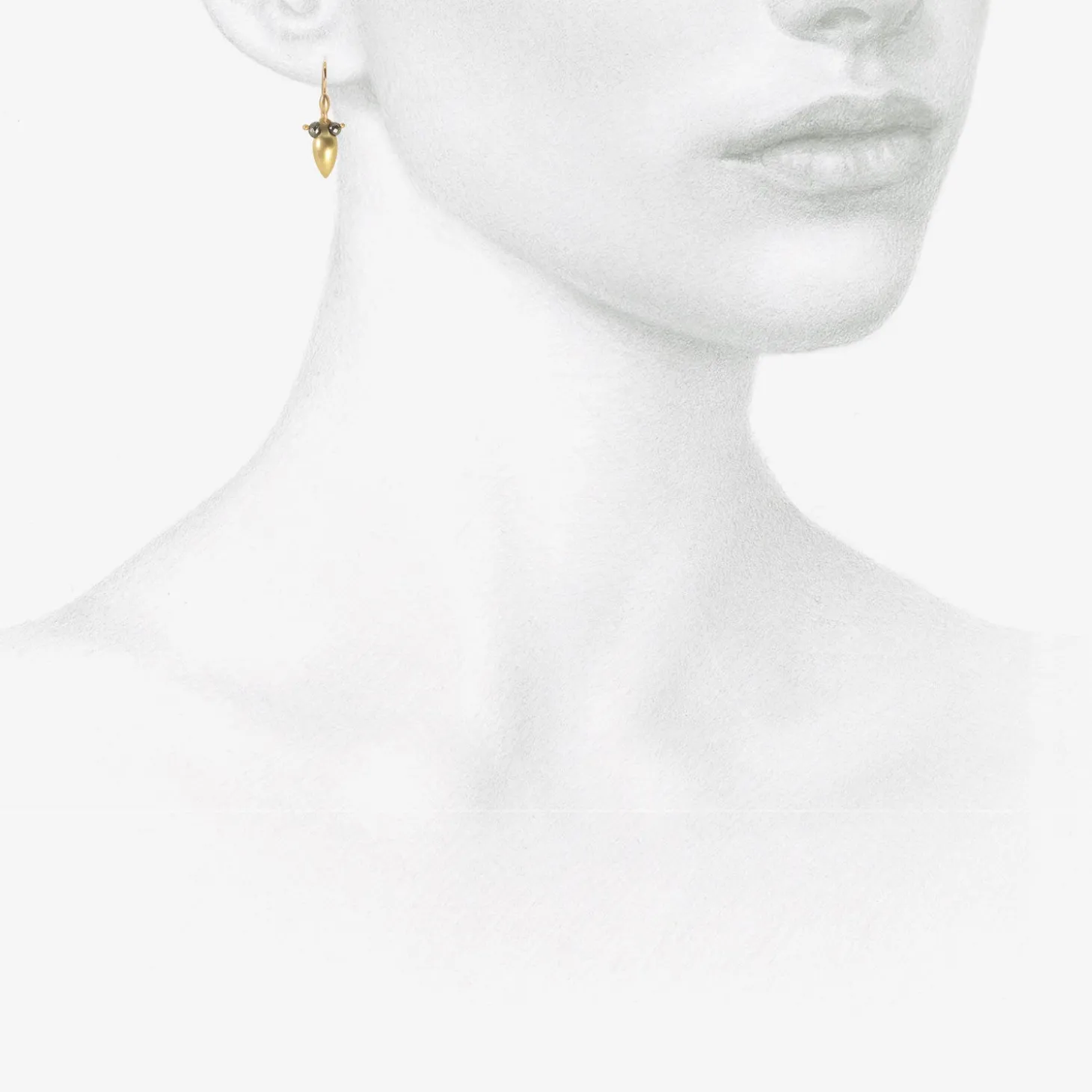 18k yellow gold thick eye bug earrings with black diamonds