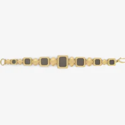 one-of-a-kind square dendrite bracelet with aquamarine, sapphire, kyanite, mother of pearl & goldstone
