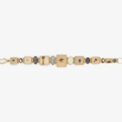 one-of-a-kind square dendrite bracelet with aquamarine, sapphire, kyanite, mother of pearl & goldstone