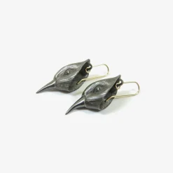 oxidized bronze bird head earrings