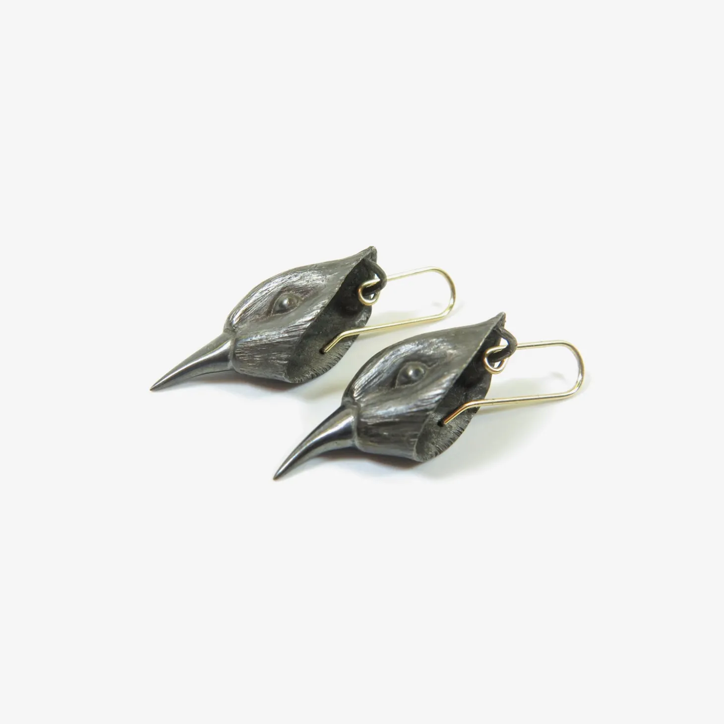 oxidized bronze bird head earrings