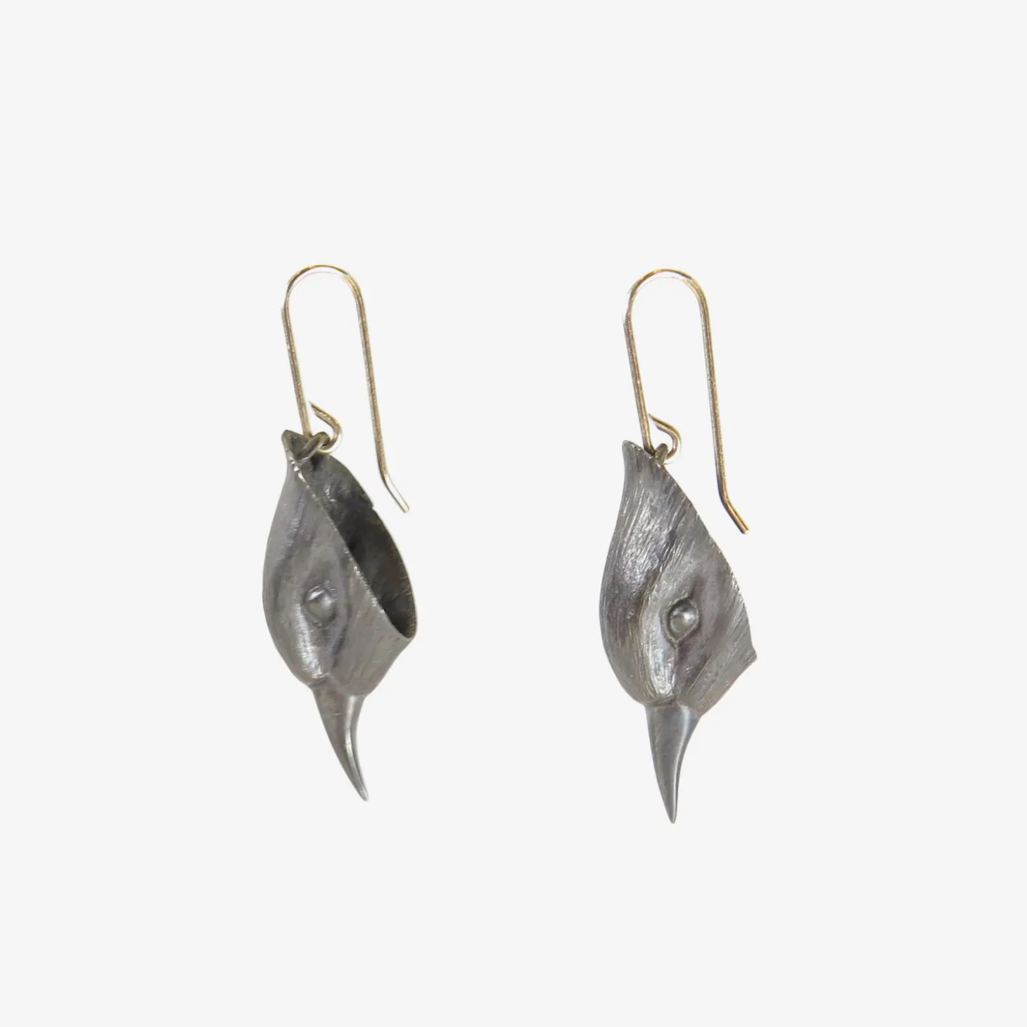 oxidized bronze bird head earrings