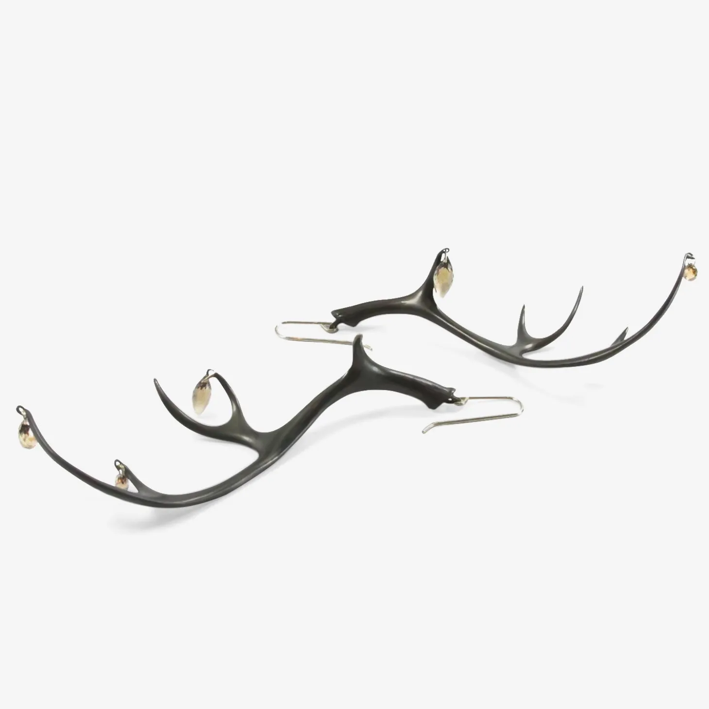 oxidized bronze large antler earrings