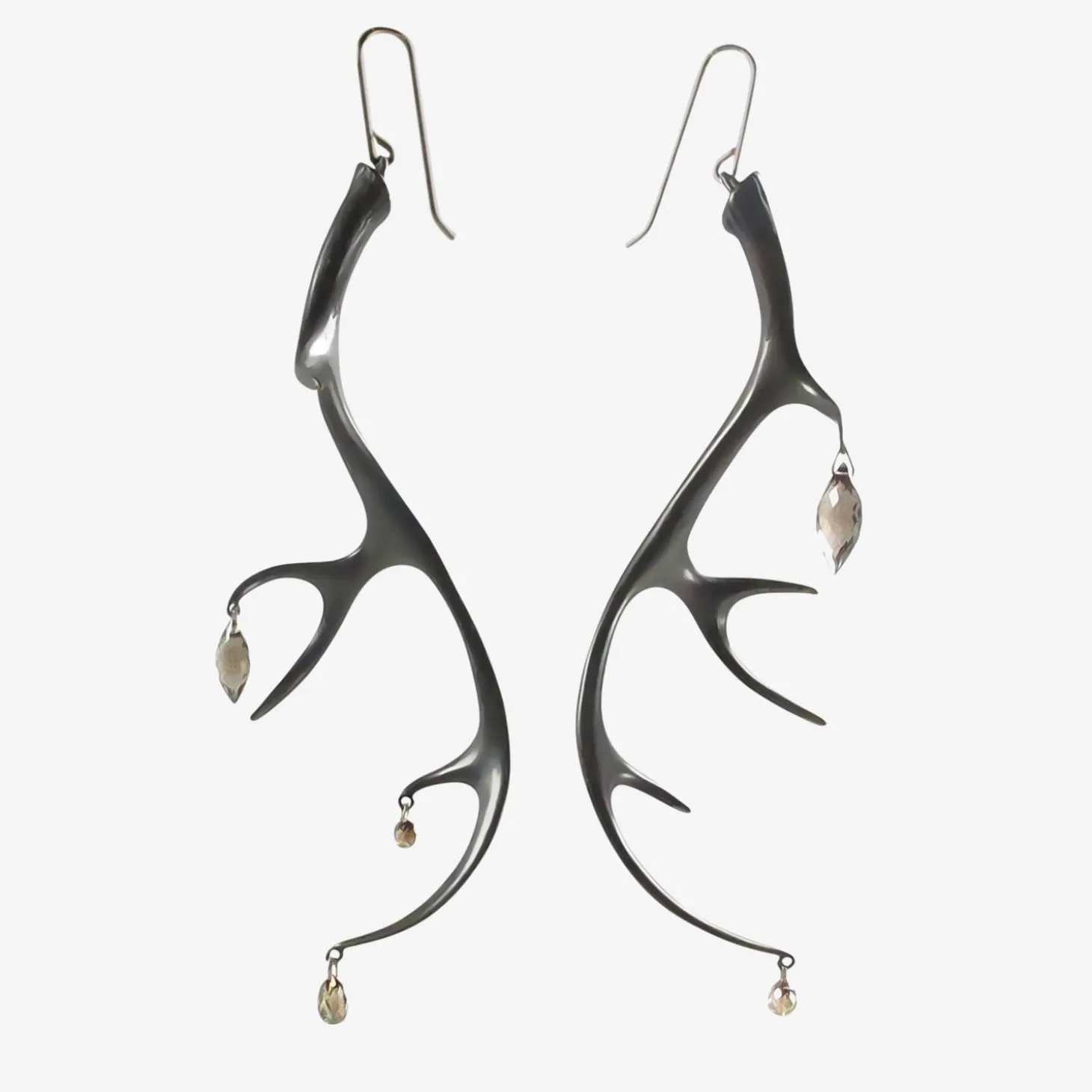 oxidized bronze large antler earrings