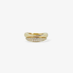 pair of 14k nesting hewn stacking rings with pavé diamonds, .27ct