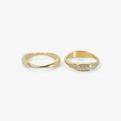 pair of 14k nesting hewn stacking rings with pavé diamonds, .27ct